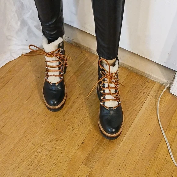 Stunning Marc Fisher Black Leather And 100% Shearling Booties - Picture 15 of 16